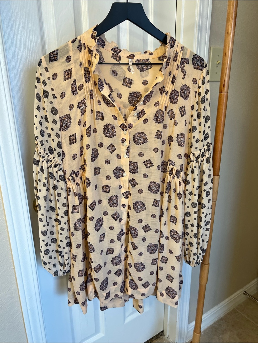 Free People Cream Printed Button-Front Tunic